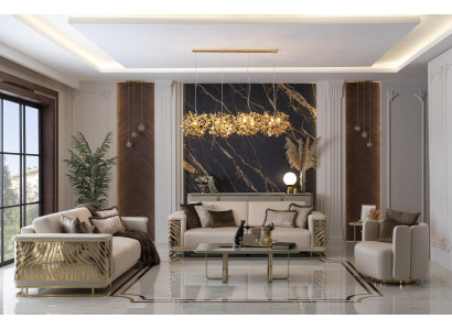 Set di divani di lusso 4+3 posti poltrona tavolino moderno 4 pezzi design.