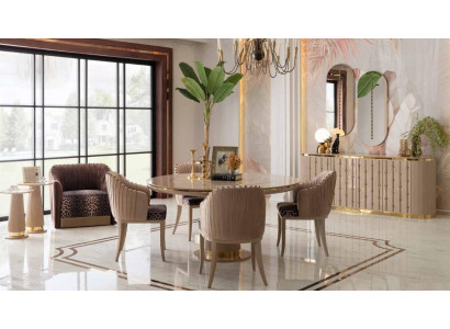 Set da pranzo Tavolo da pranzo 4 sedie Madia Specchio Set sala da pranzo 8 pezzi