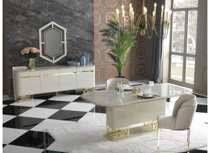 Set da pranzo moderno: tavolo 4 sedie credenza comò 6 pezzi