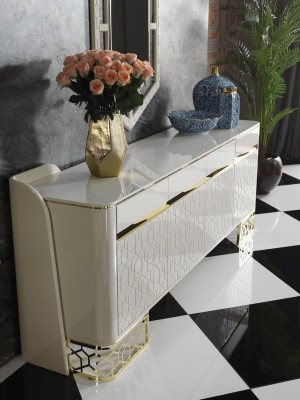 Set da pranzo moderno: tavolo 4 sedie credenza comò 6 pezzi
