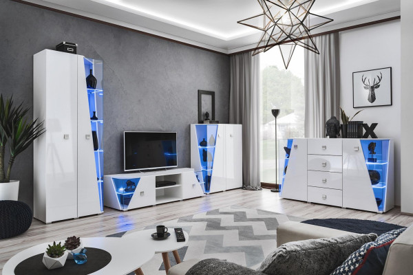 Soggiorno lussuoso set di arredamento 3 pezzi parete vivente mobili designer vetrina legno