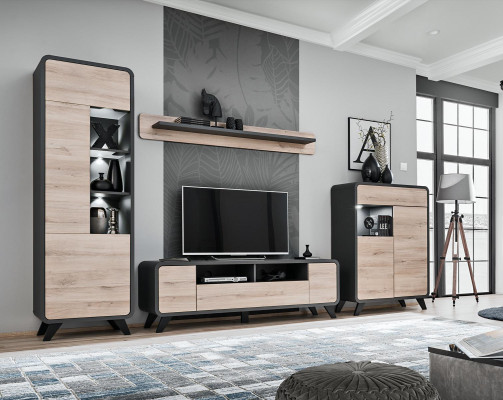 Set soggiorno mensola da parete porta TV mobili in legno 2x vetrina parete attrezzata nuova