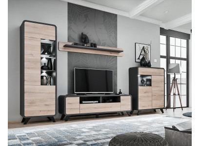 Set soggiorno mensola da parete porta TV mobili in legno 2x vetrina parete attrezzata nuova