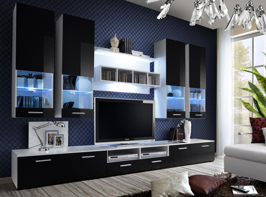Sistema di arredo nero Mobili Soggiorno Design di lusso Supporto TV in legno Mensola a muro