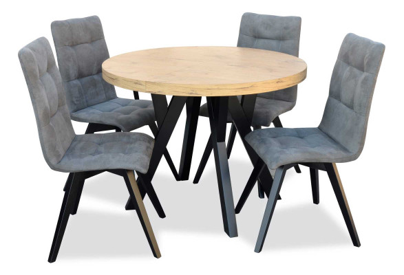 Tavolo da pranzo rotondo completo con 4 sedie, set da pranzo in legno 5 pezzi.