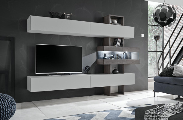 Set completo da soggiorno mobili rtv mobile basso parete attrezzata legno design d'arredo.