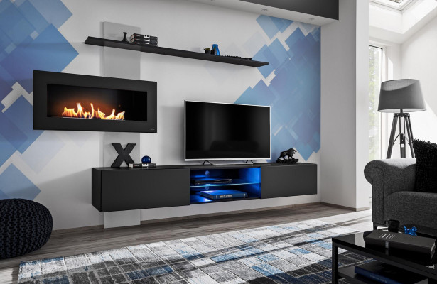 Mobile multimediale nero con camino design moderno soggiorno designer mobili TV stand.