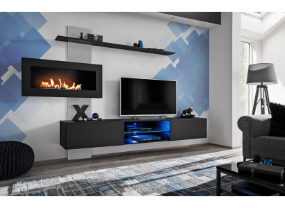 Mobile multimediale nero con camino design moderno soggiorno designer mobili TV stand.