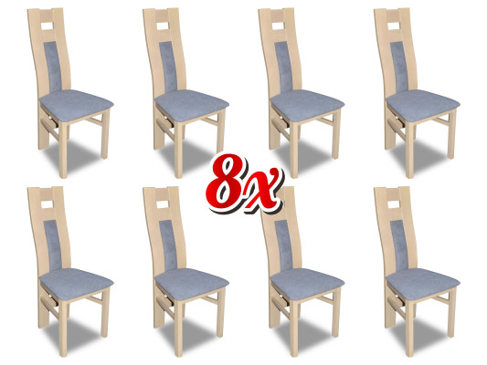 Set completo di 8 sedie da designer per sala da pranzo con schienale e seduta imbottiti in tessuto.   Set completo di 8 sedie da designer per sala da pranzo con schienale e seduta imbottiti in tessuto.