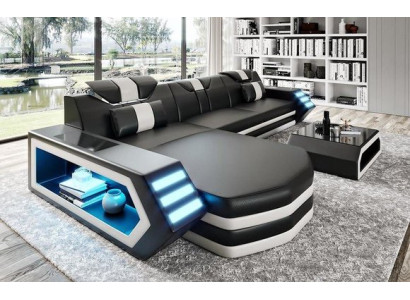 Divano angolare in pelle, divano a L, composizione angolare Belfort 4.