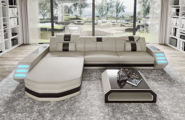 Divano angolare in pelle, divano a L, composizione angolare Belfort 4.
