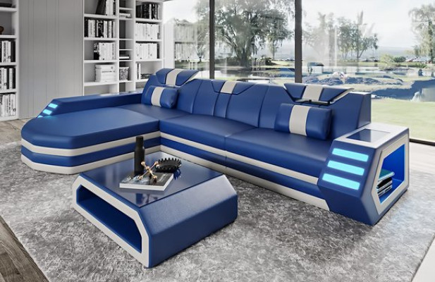 Divano angolare in pelle, divano a L, composizione angolare Belfort 4.