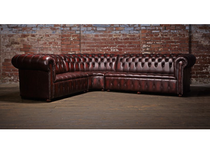 Divano Chesterfield in pelle, divano ad angolo, divano imbottito ad angolo, set di sedili in pelle al 100%