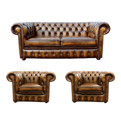 Divano in pelle Chesterfield 2 + 1 + 1 Tessuto Divano imbottito Set di divani