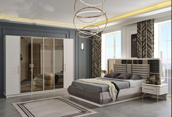 Mobili camera da letto moderni Set letto matrimoniale designer 2 comodini in legno 3 pezzi