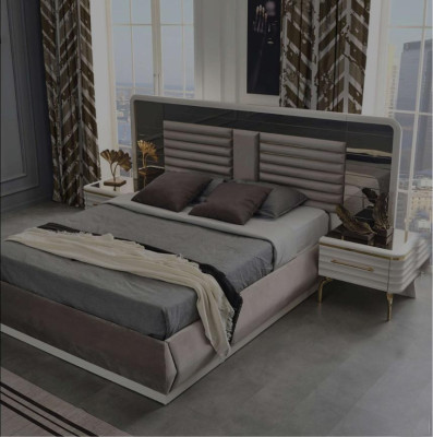 Mobili camera da letto moderni Set letto matrimoniale designer 2 comodini in legno 3 pezzi