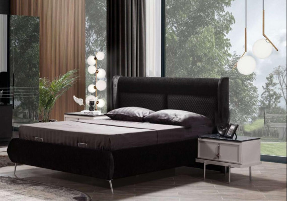 Mobili per camera da letto moderni in bianco e nero Letto imbottito Comodini 4 pezzi