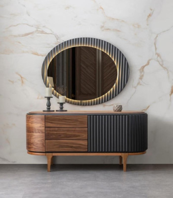 Mobile marrone con cassetti Specchio a LED set da camera da letto di design