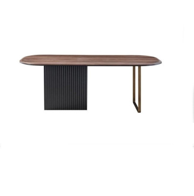 Set da pranzo design, sedie moderne marroni in legno, tavolo da pranzo, set da 5 pezzi.
