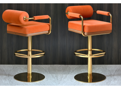 Sgabello da bar in arancio, sedile in acciaio inossidabile, poltrona elegante, mobili da lounge moderni.