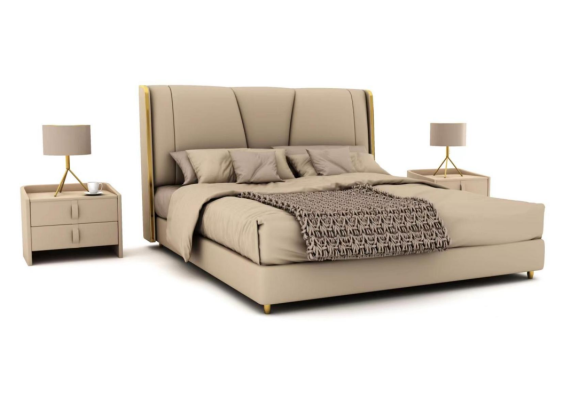 Camera da letto Designer Letto Beige Letti matrimoniali Letti LED Letti in pelle