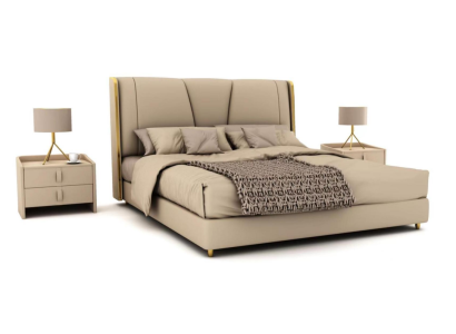 Camera da letto Designer Letto Beige Letti matrimoniali Letti LED Letti in pelle