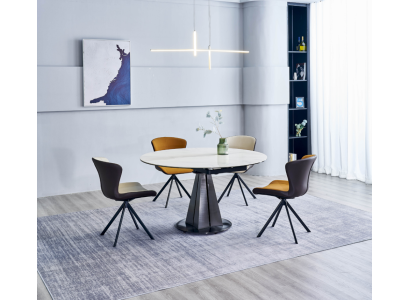 Gruppo da pranzo moderno Tavolo rotondo design 4 sedie in similpelle eleganti 5 pezzi