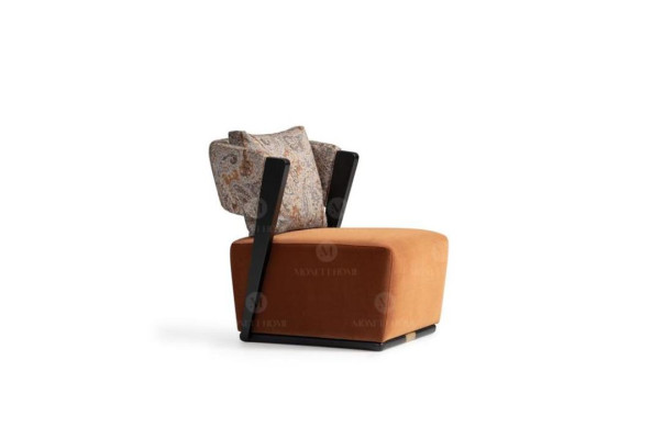 Set di poltrone in tessuto con tavolini laterali e mensole, 4 pezzi, arancione.