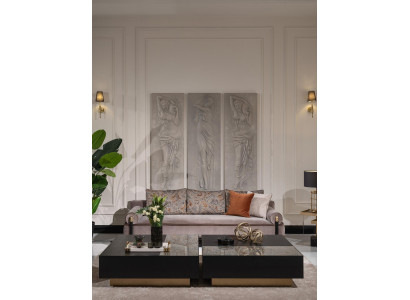 Soggiorno completo Tre posti Tavolini Grigio 3 pz Divano in stoffa