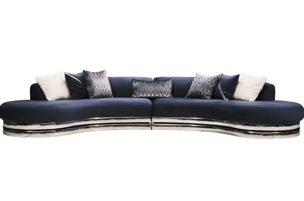 Set di divani completo in tessuto divano imbottito divano blu 3 pz.