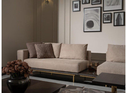 Gruppo soggiorno divano tavolini 4 pezzi divano in tessuto beige legno moderno