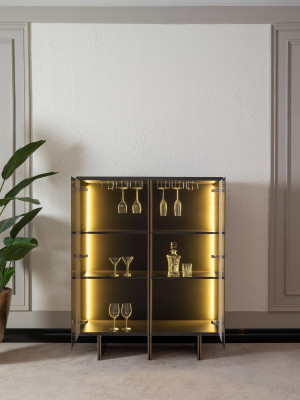 Mobile bar Gruppo Vetrina Poltrona Legno Beige Armadio Soggiorno 2 pezzi