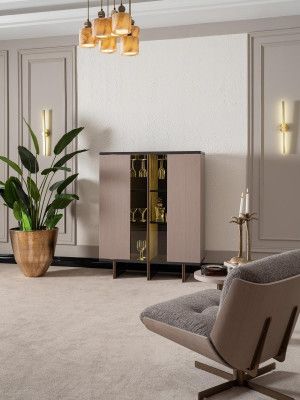 Mobile bar Gruppo Vetrina Poltrona Legno Beige Armadio Soggiorno 2 pezzi