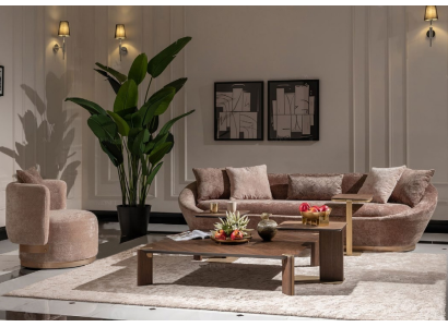 Set di divani in tessuto divano a tre posti poltrona beige.