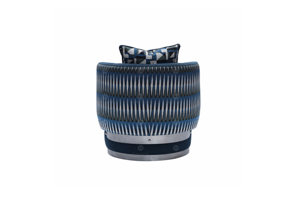 Poltrona reclinabile blu in stile moderno con rivestimento in tessuto.