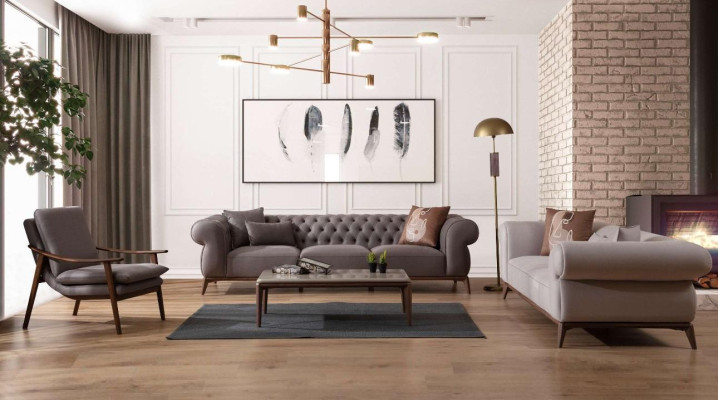 Soggiorno grigio divano set lusso 4 posti designer 3 posti poltrona elegante