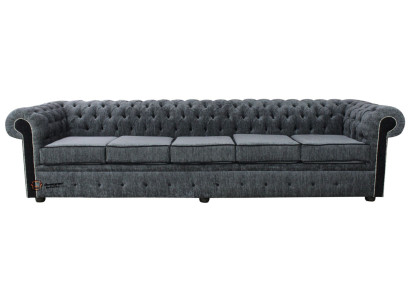 Chesterfield 5 posti classico divano barocco di lusso in stile rococò in tessuto e pelle.