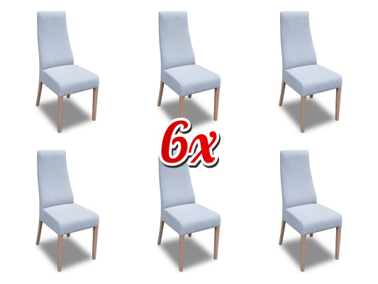 Gruppo di mobili da sala da pranzo in vero legno con seduta in velluto tessile, 6 sedie.