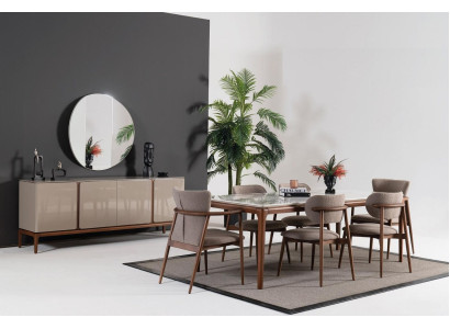 Italiano: Set da pranzo italiano, tavolo da pranzo, salottino da pranzo, gruppo di sedie, credenza