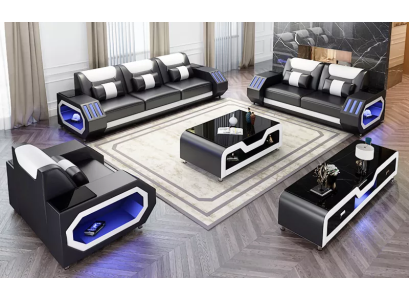 Moderno set di divani in pelle Divano imbottito Set di divani in pelle Sideboard Nuovo