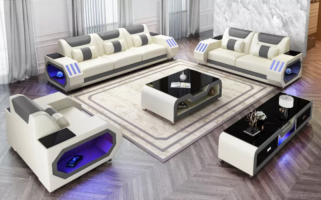 Moderno set di divani in pelle Divano imbottito Set di divani in pelle Sideboard Nuovo