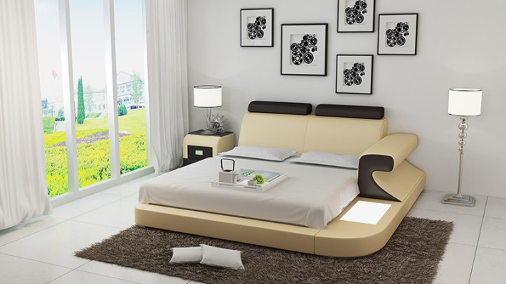 Lettino di lusso + illuminazione Letto in pelle Letti Divano Grande letto matrimoniale in stoffa 140/160/180 Nuovo