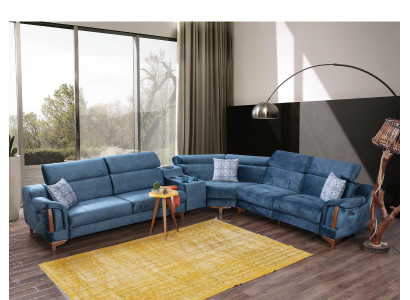 Soggiorno divano a L a forma di angolo design moderno tessile.