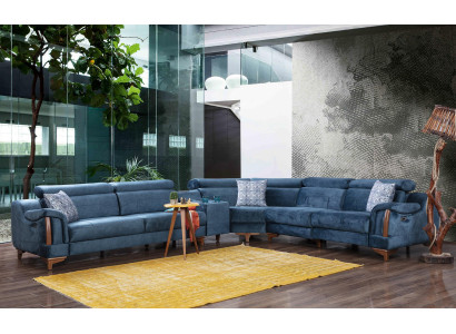 Soggiorno divano a L a forma di angolo design moderno tessile.
