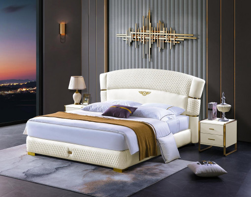 Set da 3 pezzi per camera da letto: letto e comodini, design di lusso, letti in legno, letto matrimoniale.
