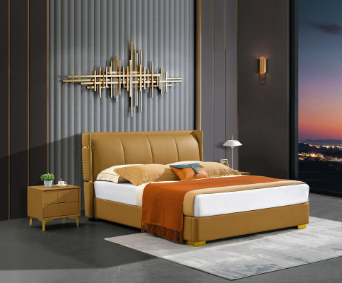 Set da camera da letto Letto Comodino Design Letti Moderni Set in Pelle