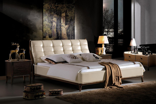 Letto Chesterfield Mobili Camera da letto Letto matrimoniale di lusso 180x200 in pelle nuovo