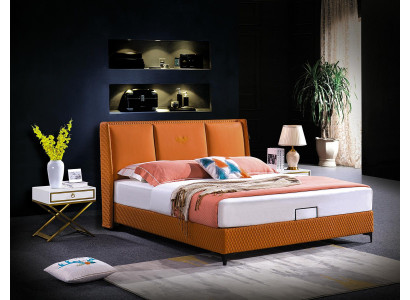 Letto Imbottito Arancione di Lusso Letto Matrimoniale in Pelle per Hotel 180x200.