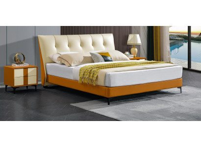 Letto design in pelle arancione, letto doppio in ecopelle per hotel.