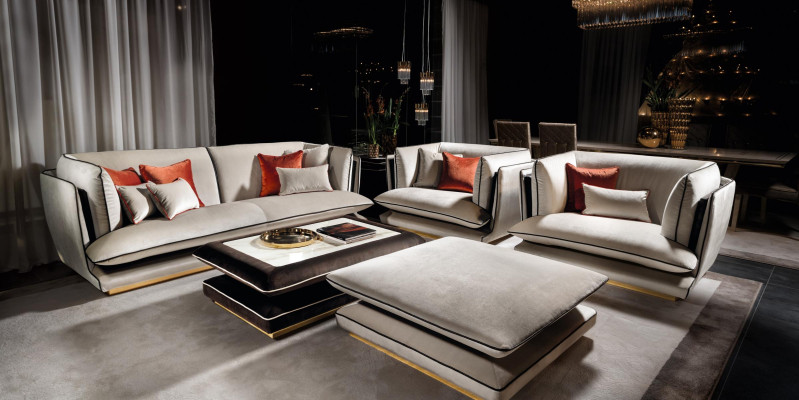 Set di divani 3 posti con pouf 311 Mobili da soggiorno Divano Gruppo di imbottiti Couch arredoclassic
